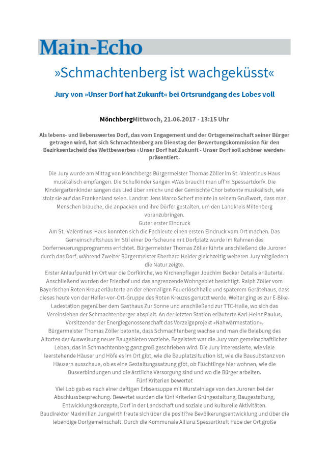 Presseartikel Bezirksentscheid Unterfranken Schmachtenberg 1