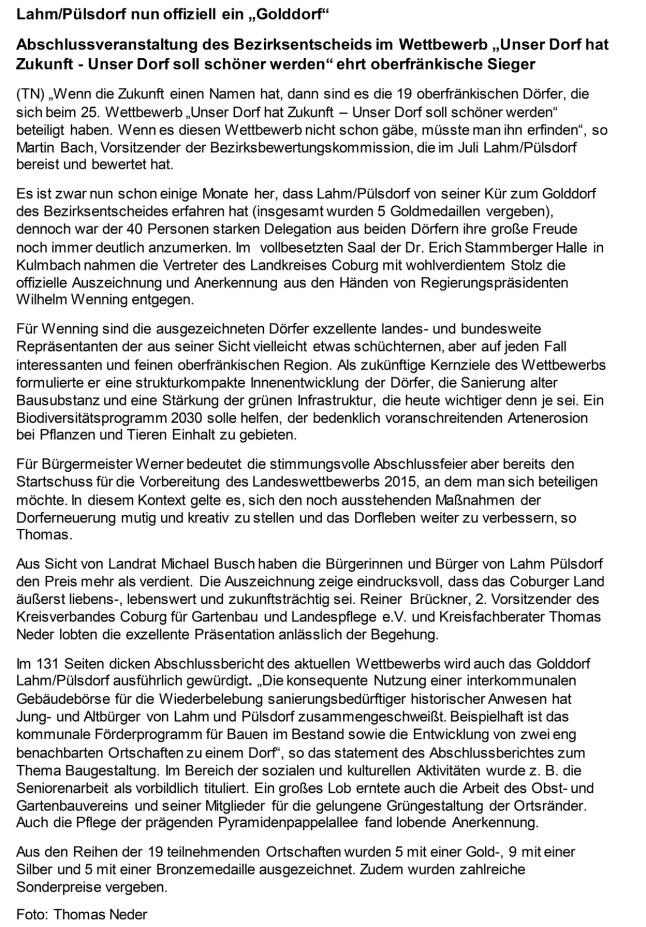 Bezirksentscheid Oberfranken Presse Lahm/Pülsdorf